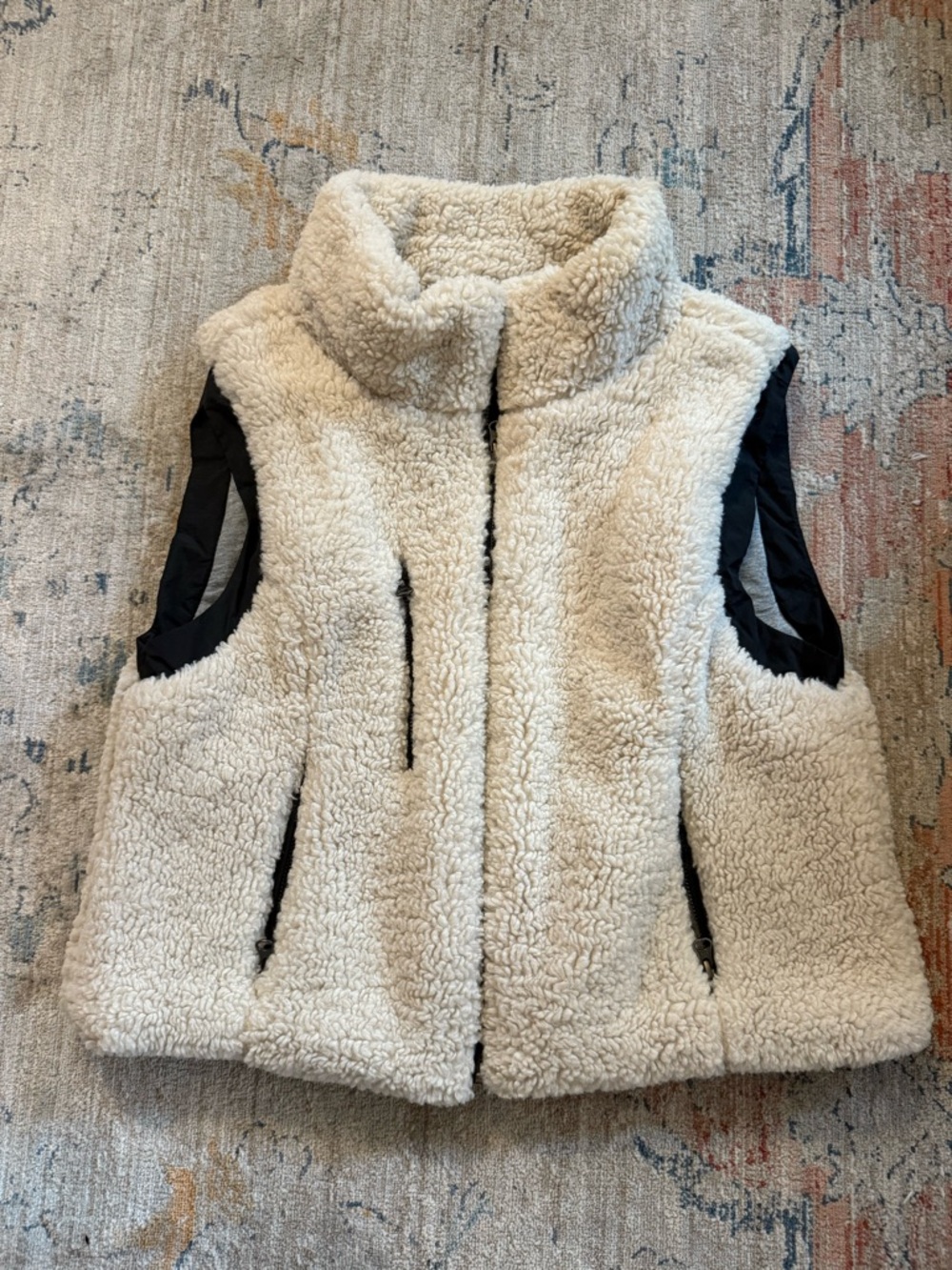 dylan Cream Sherpa Sleeveless Zip Vest with Black Trim